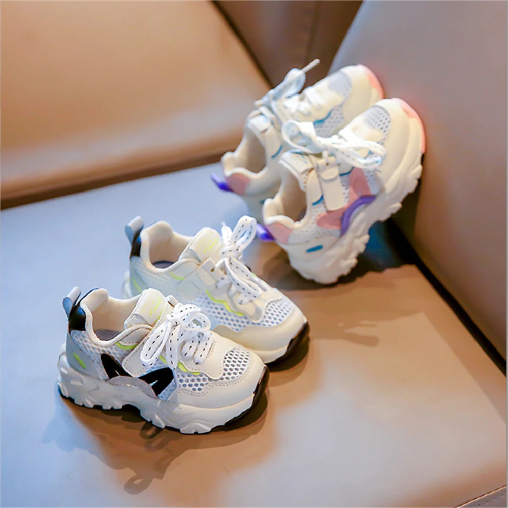 

Spring Summer Children Mesh Sneakers Boys Breathable Cool Sports Shoes Girls Summer Clunky Sneakers Baby Soft Walking Shoes