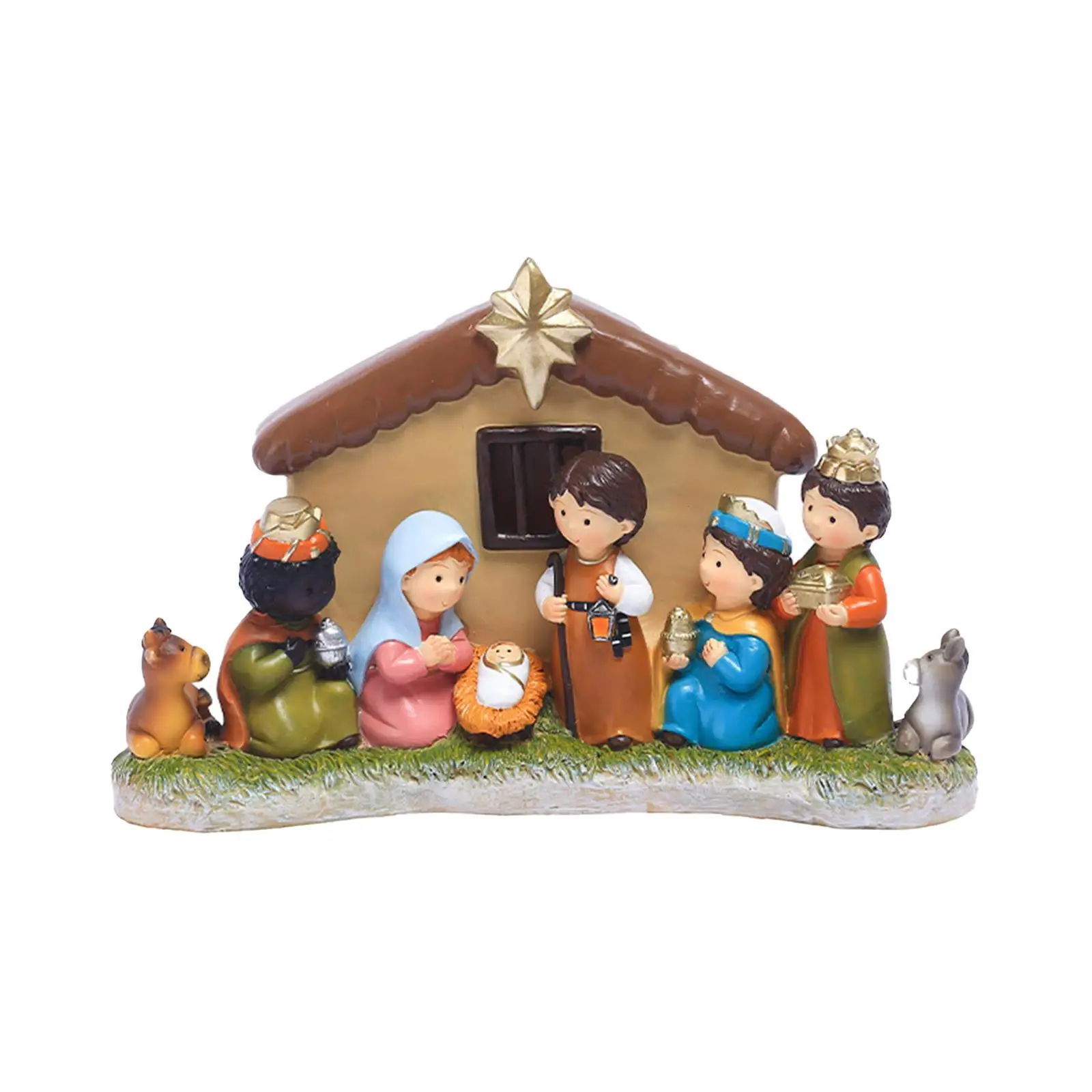 

Рождественская сцена, статуэтка манжера, рождественские украшения, коллекционные предметы, христианские ремесла, орнамент, статуя для домашнего декора, Настольная церковь