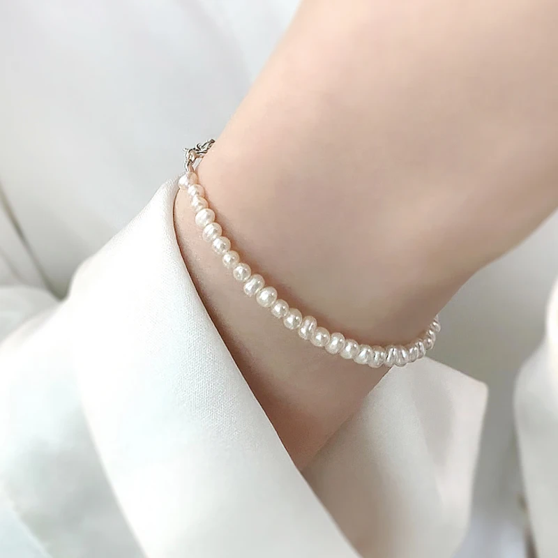 

Simple Irregular 925 Silver Natural Freshwater Pearl Bracelet Fashion Jewelry for Women Jewelry