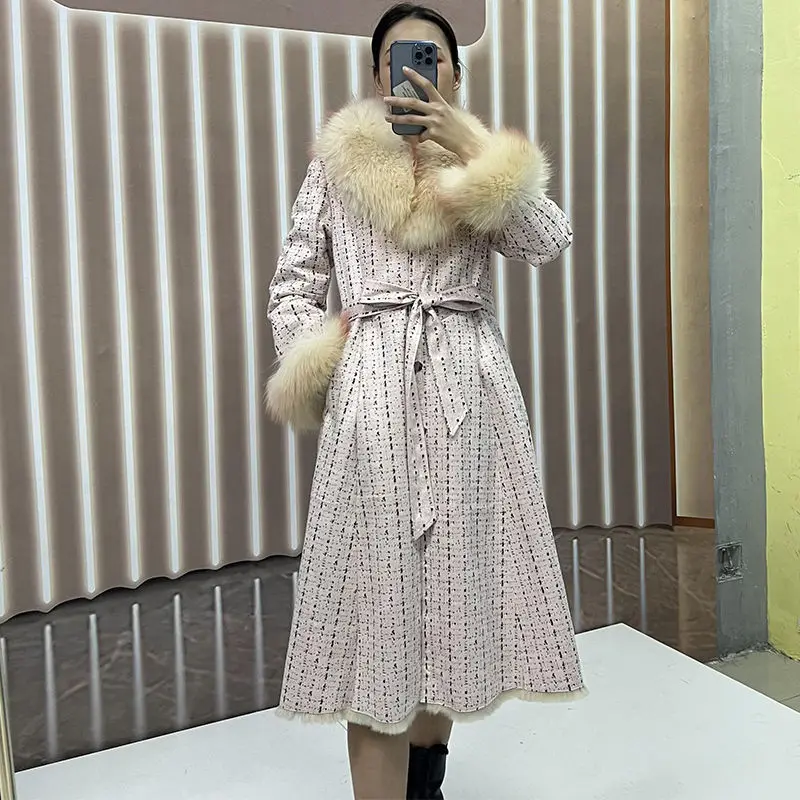 Rabbit Fur Coat 2022 Winter New Lacing Slim Raccoon Fur Coat Female Long