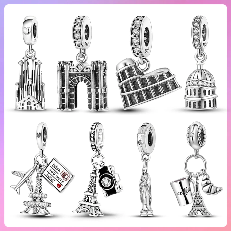 

925 Sterling Silver Travel Europe Leaning Tower of Pisa Arc de Triomphe Notre Dame Cathedral Charms Fit For Pandora Bracelet