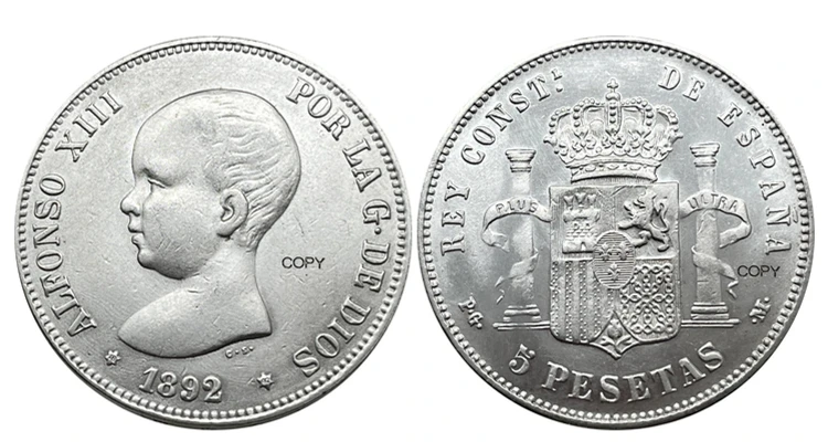 

Коллекционная серебрянная копия монеты Испании 1892 года