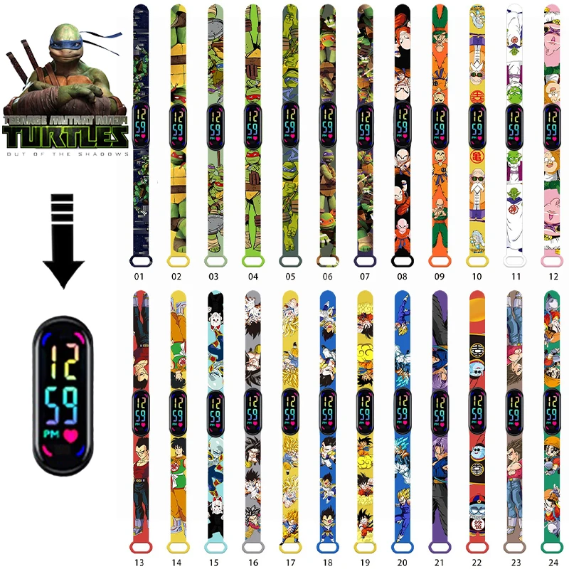 

Pokemon Ninja Turtles 2 Children's Watch Anime Character Luminous Bracelet LED Touch Waterproof Sports Kids Watches Gifts Toys