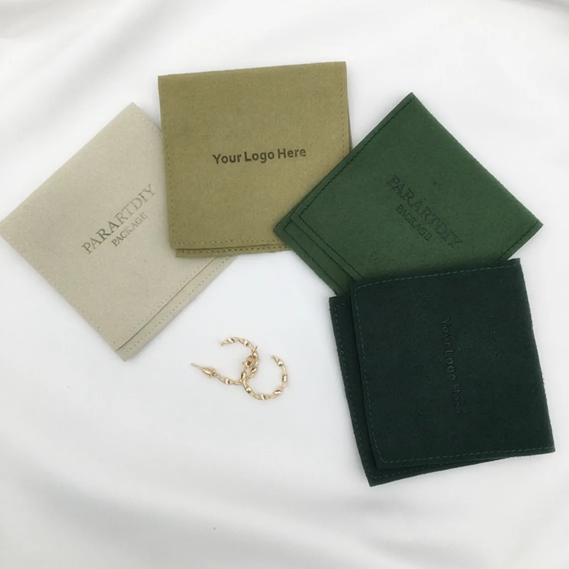 50pcs Green jewelry package supplies custom logo pouch bag printed small mini jewellery packaging bags wholesale
