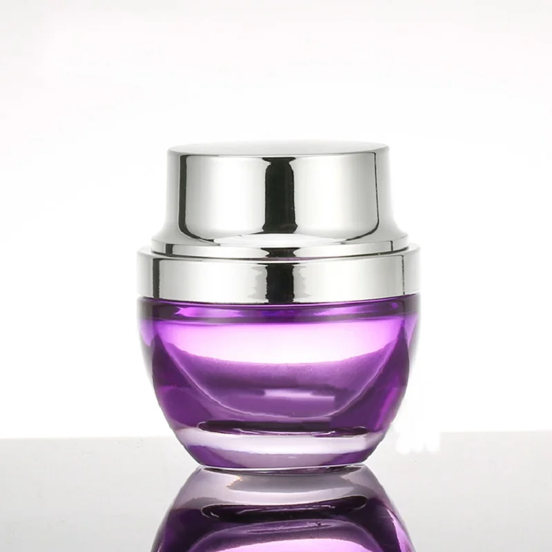 50G viola vaso crema di vetro, contenitore cosmetico, vaso crema, vaso cosmetico con coperchio in argento Imballaggio Cosmetico, bottiglia di vetro