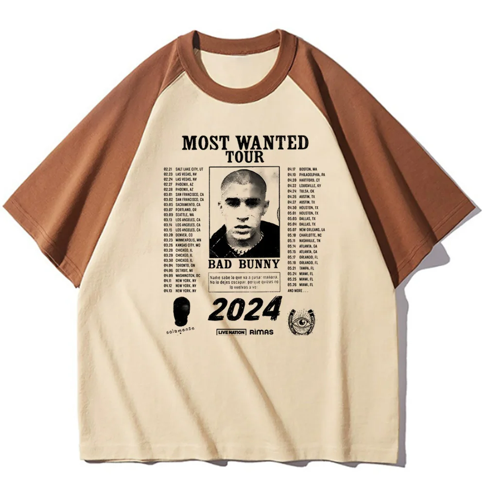 Bad Bunny Tour 2024 tshirt female Comfortable graphic Trendy 80s harajuku top tees Classic hip hop Pastel Y2k kawaii