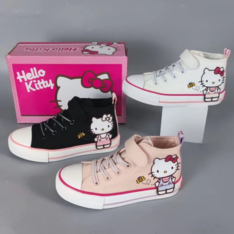 

Hello Kitty Y2k Kid Canvas Shoes Sanrio Kawaii All-match High-top Student Casual Shoes Cartoon KT Cat Cute Girls Holiday Gift