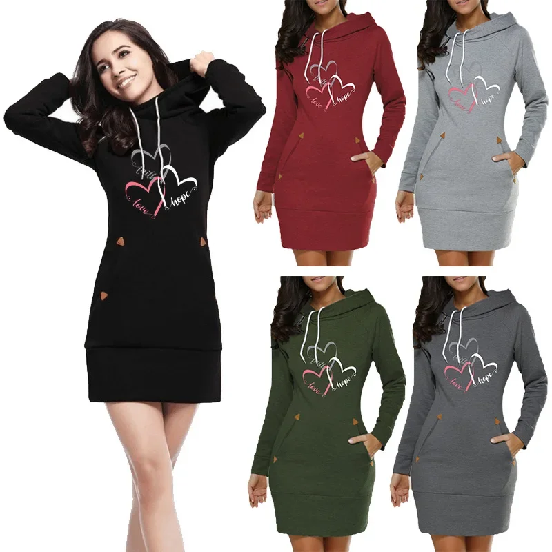

New Women Hoodie Dress Prints Long Sleeve Hoodie Casual Hooded Jumper Pockets Sweater Tops