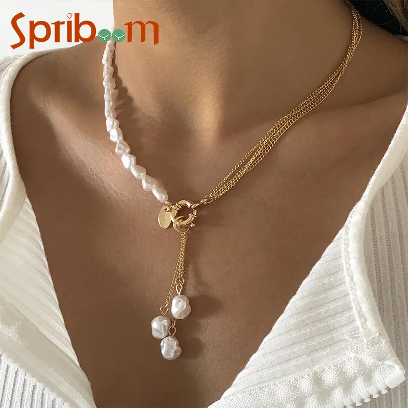 

Pearl Tassel Necklaces Irregular Imitation Pearls Women Necklace Asymmetric Neck Chain Bohemian Jewelry Party Female Accessories