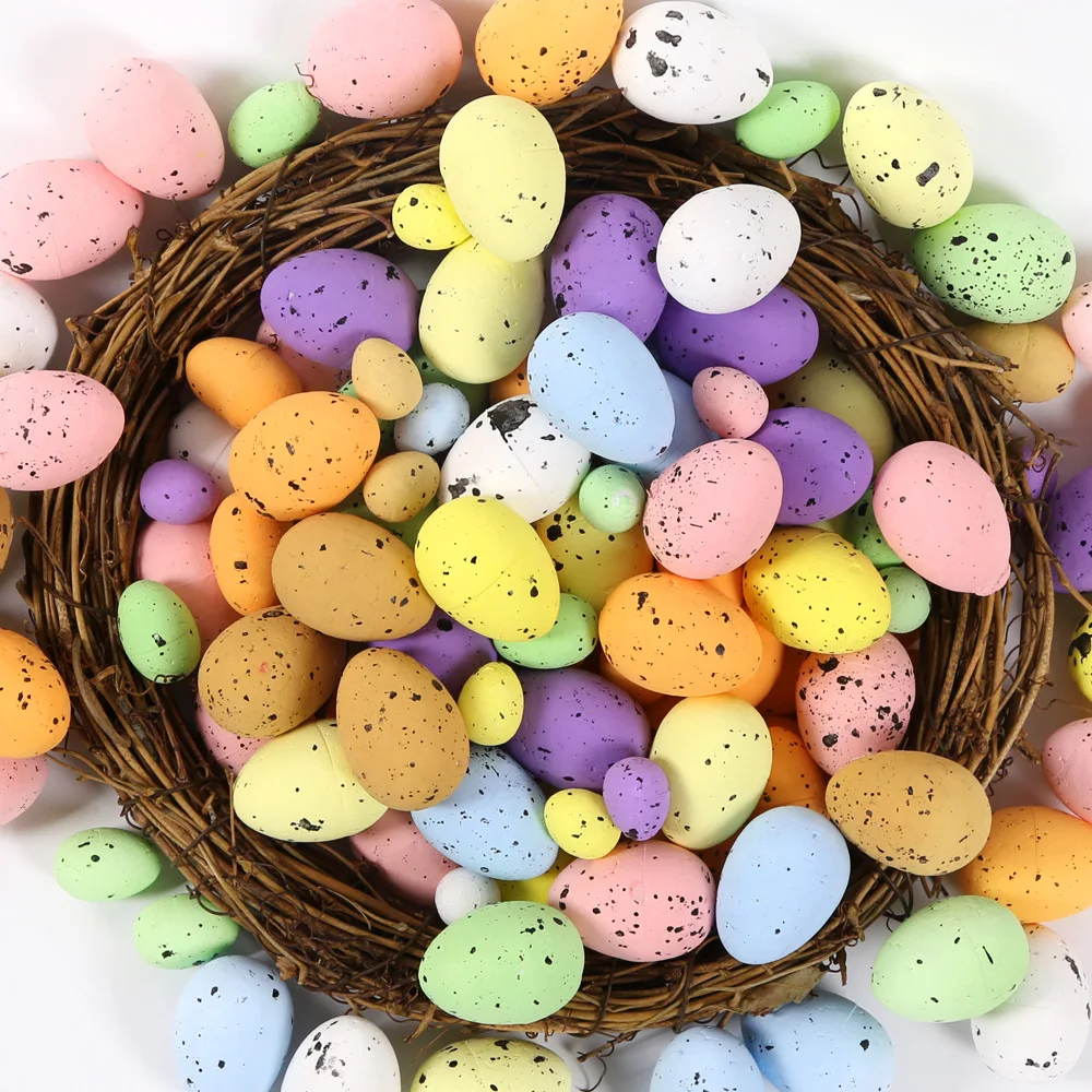 

100Pcs Foam Easter Eggs Happy Easter Decorations Painted Bird Pigeon Eggs DIY Craft Kids Gift Favor Home Decor Easter Party