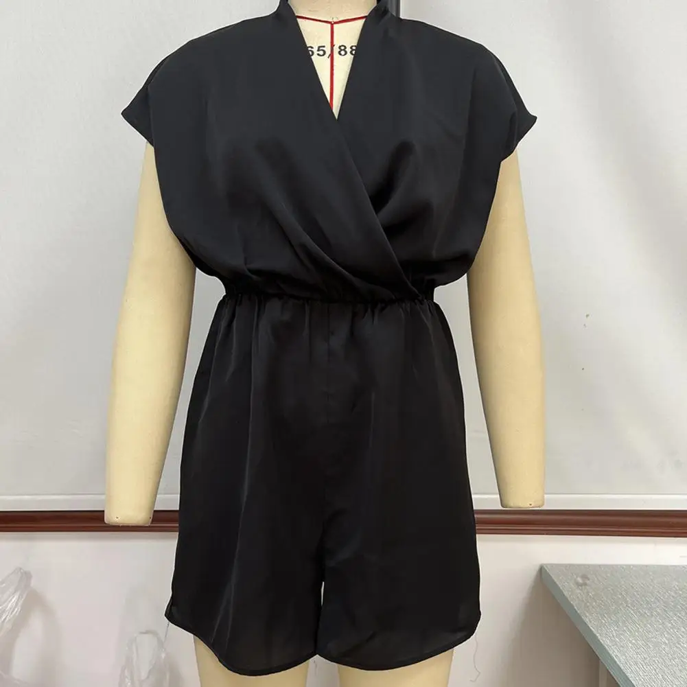 

Youthful Short Sleeves Elastic Waist Wide Leg Women Playsuit Female Clothing