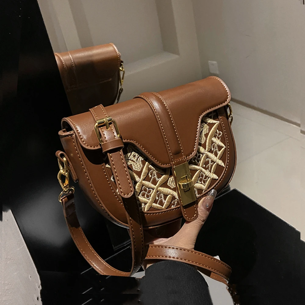 

Toptrends Embroidered Saddle Small Crossbody Bags For Women 2022 Trend Luxury Designer Shoulder Female Purses Ladies Handbags