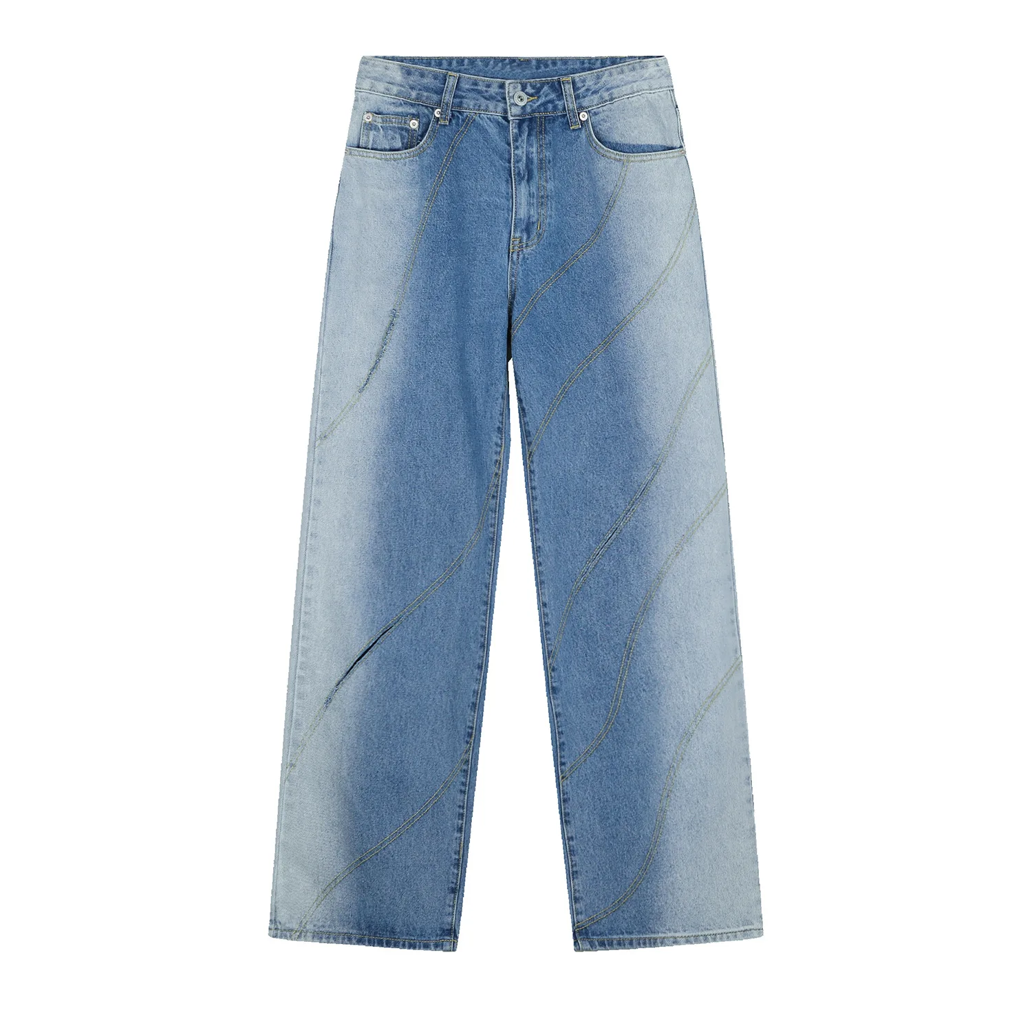 Four Seasons Korean Fashion Gradient Hole Straight Loose Personality Casual Jeans Men Clothing Y2k Pants Mens Street Wear JEANS