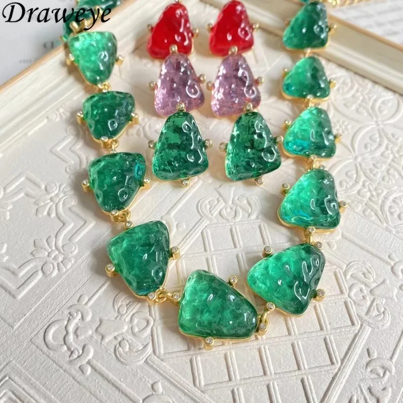 Draweye Кристальные ожерелья в виде сердца для женщин яркий цвет средневековый