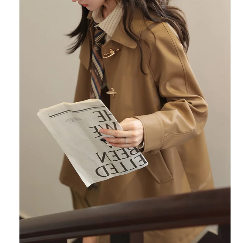 

In Lapel Trench 2023 Autumn New Commuter Single Breasted Short College Style Long Sleeve Oversize Coat for Women