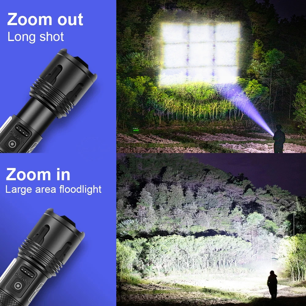 Супер яркий светодиодный фонарик XHP199 мощный тактический фонарь перезаряжаемый