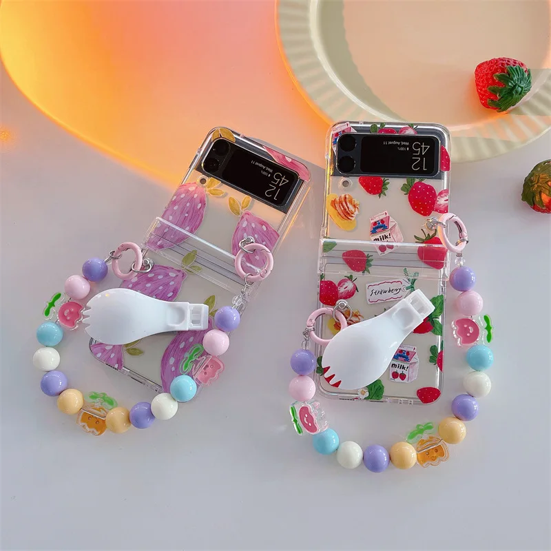 

Flower Chains Creative Spoon Phone Stand Case for Samsung Galaxy Z Flip 3 Z Flip 4 Hard PC Back Cover for ZFlip3 ZFlip4 Case