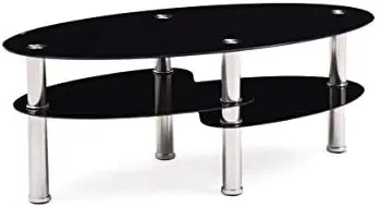 

Tier Oval Tempered Glass Coffee Table, Black End table for bedroom Small end table Small coffee table Tea table Table top Mesas