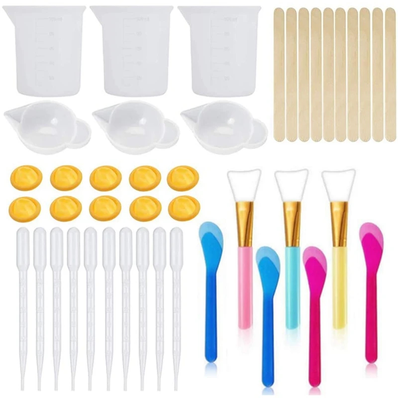 

43PCS Resin Mixing Tool Kit - Silicone Measuring Cups For Epoxy Resin Silicone Mixing Cups,Silicone Brushes,Pipettes,Ect