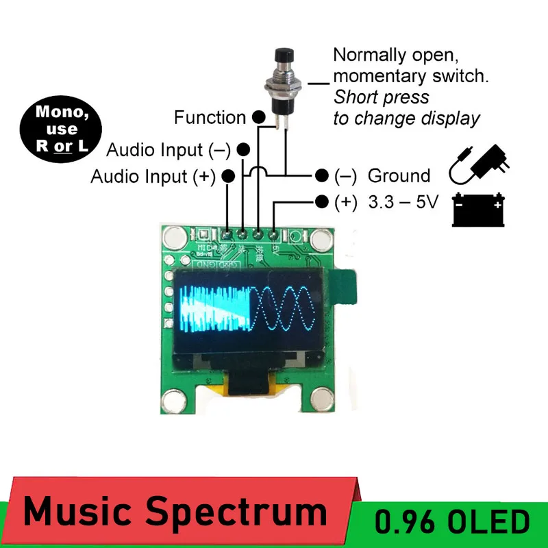 

DYKB Mini 0.96" OLED Music Spectrum Display Analyzer mp3 power Amplifier Audio Level Indicator music rhythm Analyzer VU METER