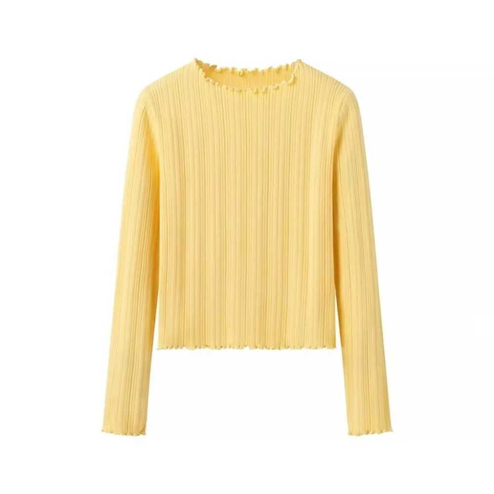 2 шт. 1 комплект женский желтый вязаный свитер в рубчик с деревянными ушками и