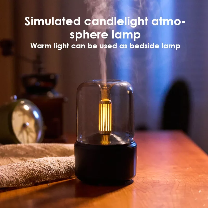 

NEW2023 Candlelight Aroma Diffuser Portable USB Air Humidifier Cool Mist Maker Fogger 10-15ml/h With LED Night Light For Home