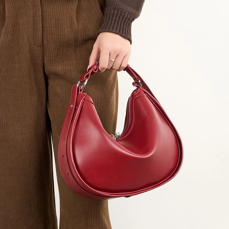 Сумка на плечо из натуральной кожи для женщин сумка-хобо через с полумесяцем