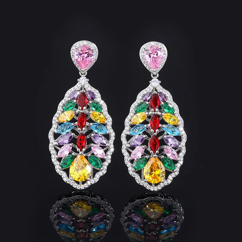 

Серьги-подвески женские из серебра 925 пробы с разноцветным блестящим кубическим цирконием