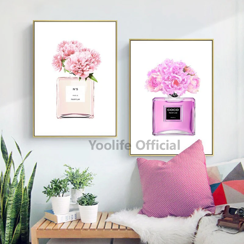 Акварельные флаконы с парфюмом плакаты и принты модные настенные картины