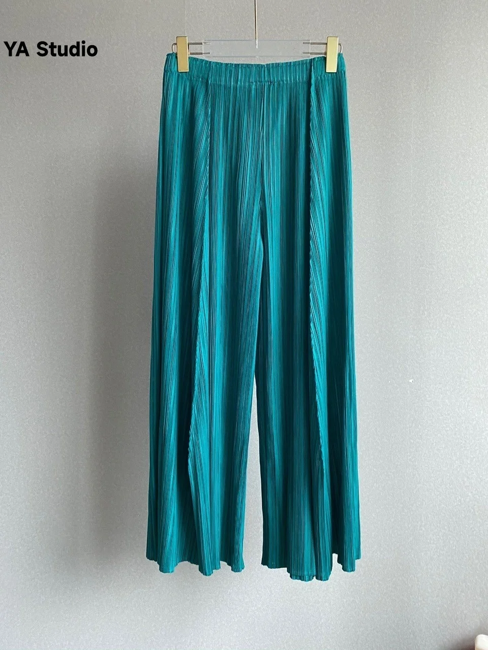 

[YA Studio] Pleated Wide Leg Solid Color Pants For Women Elastic High Waist Female Fashion Trousers Loose 2023 Summer