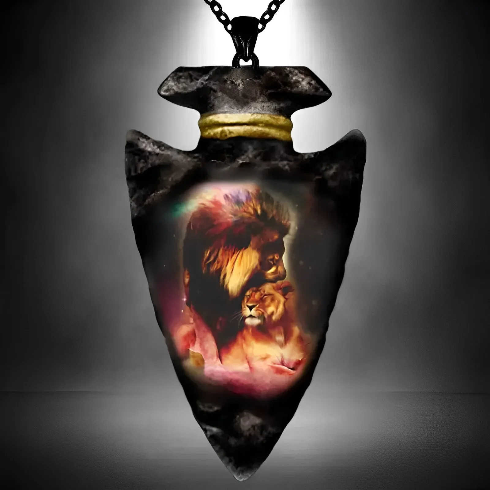 

Animal lion black chain triangle pendant necklace, punk fashion street accessories for men and women