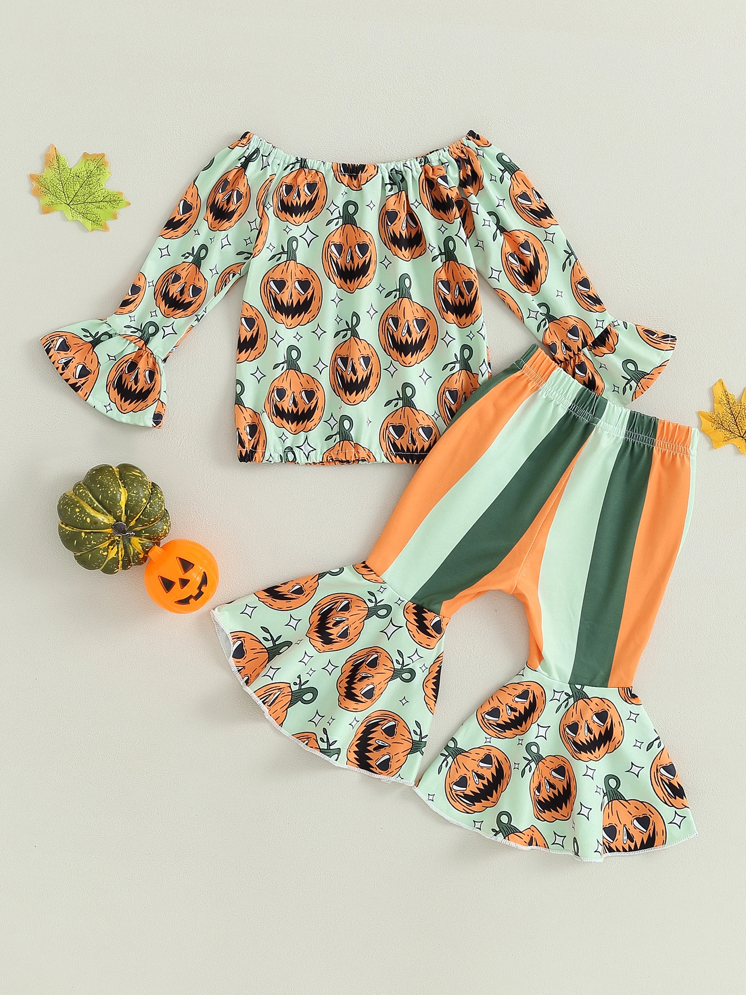 

Sasaerucure Baby Boy Halloween Costume Set Long Sleeve Shirt Pumpkin Print Sweatshirt and Flare Pants 2-Piece Fall Winter Outfit