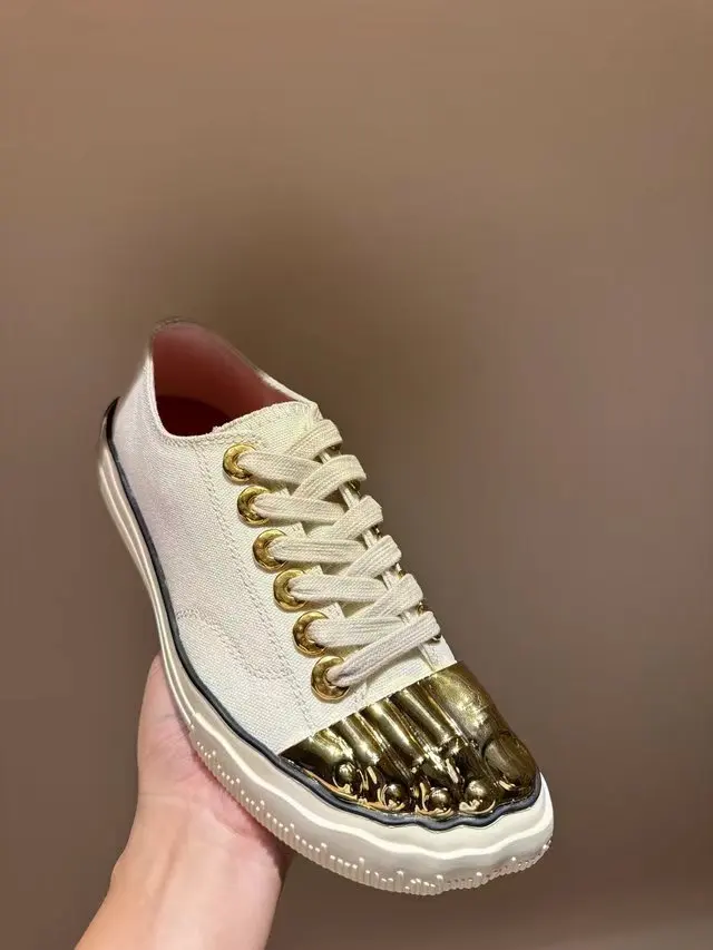 Повседневные холщовые туфли золотистого цвета ярко-белые на плоской подошве