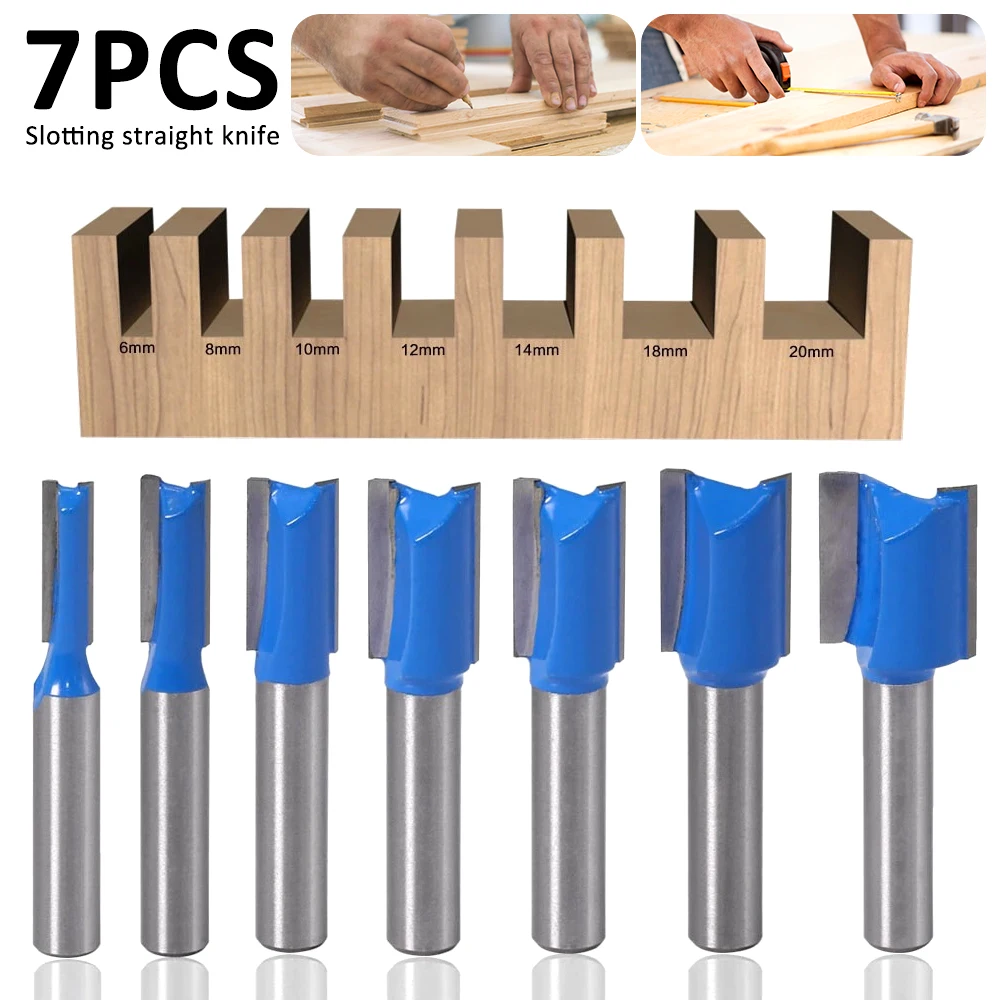 

7Pcs 8mm Shank Router Bit Double Flute Straight Router Bit Milling Cutter For Wood Tungsten Carbide Router Bit Woodworking Tools