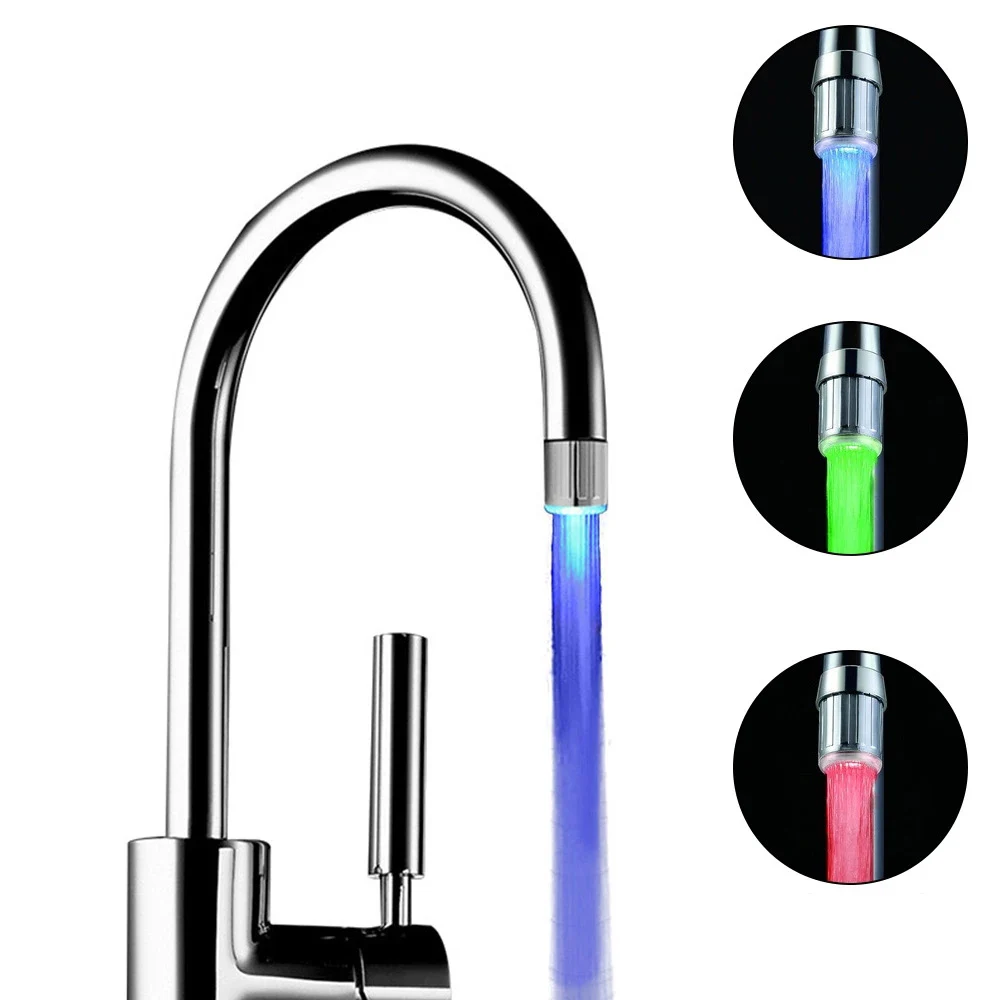 

Temperature Sensitive LED 3-Color Light-up Faucet Kitchen Bathroom Glow Water Saving Faucet Aerator Tap Nozzle Shower