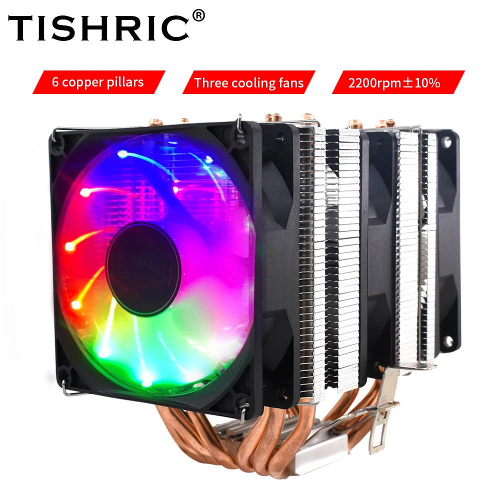 TISHRIC CPU Cooling Fan RGB 6 Heat Pipes 4 Pin PWM Quiet Cooler For Intel LGA 2011 775 1200 1150 1151 1155 AMD AM3 AM4 |