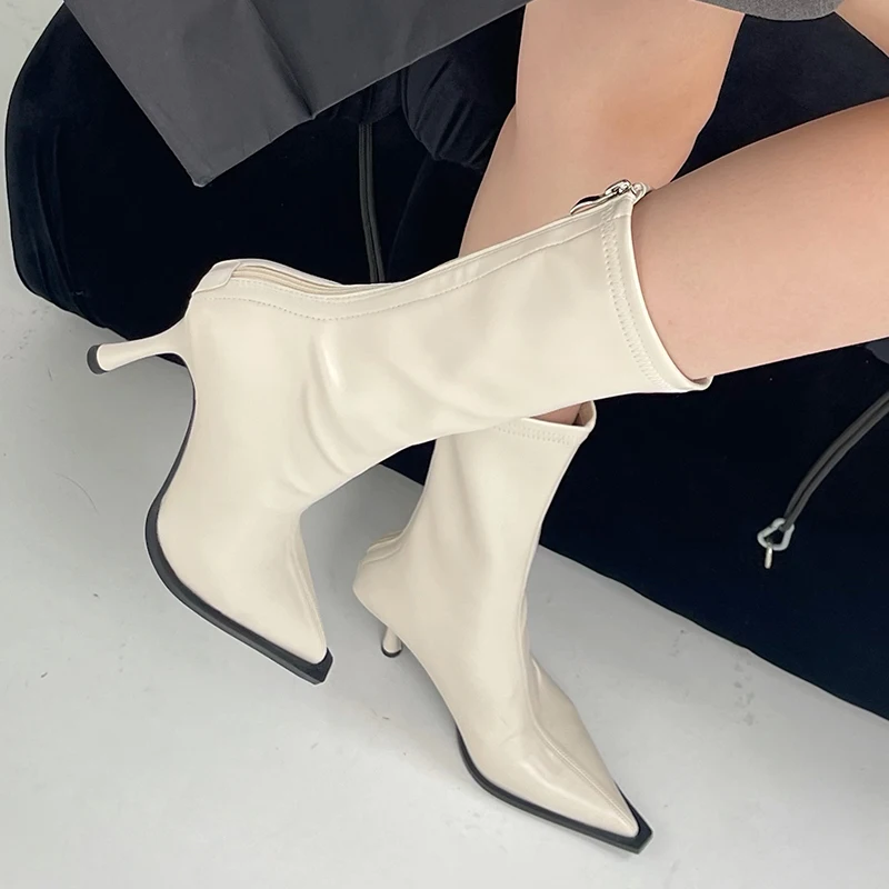 

Женские ботинки с острым носком, эластичные ботинки до середины икры, на тонком высоком каблуке, осень 2022