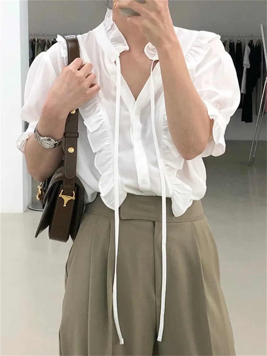 

Шикарные Летние повседневные рубашки HziriP, Женская офисная одежда на шнуровке с оборками, новинка 2022, универсальные элегантные женские топы