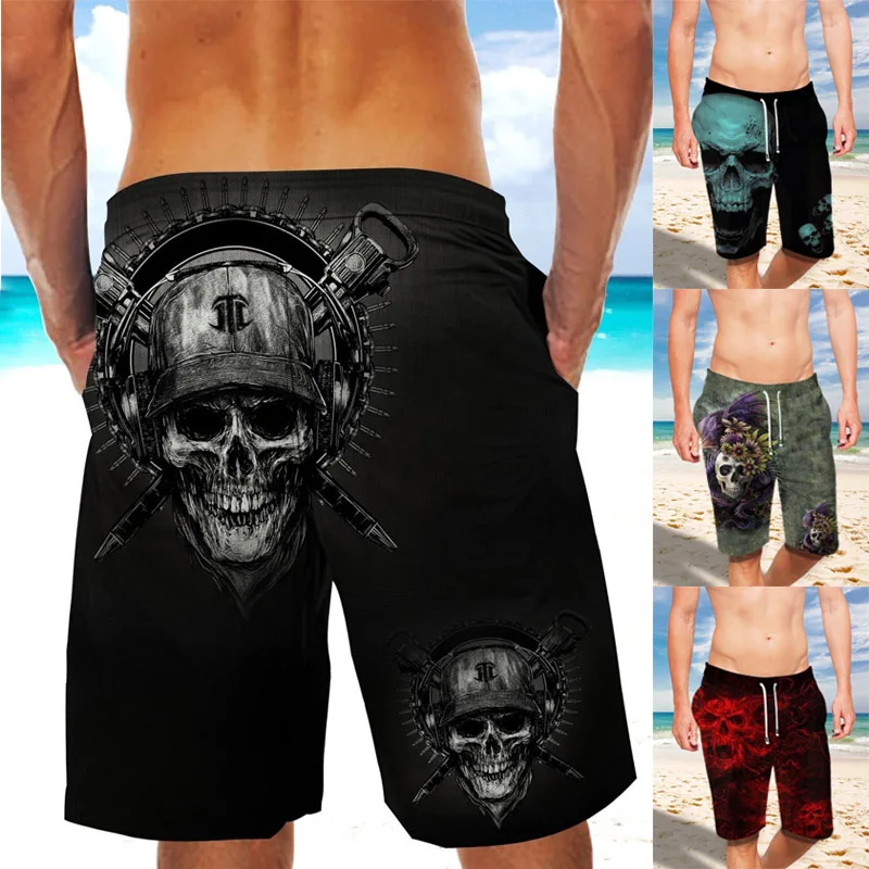 Shorts Men 3D Skull Print Gym Quick Dry Cargo Shorts Swimming Trunks Running Pants Casual Beachwear Board Shorts Athletic Short