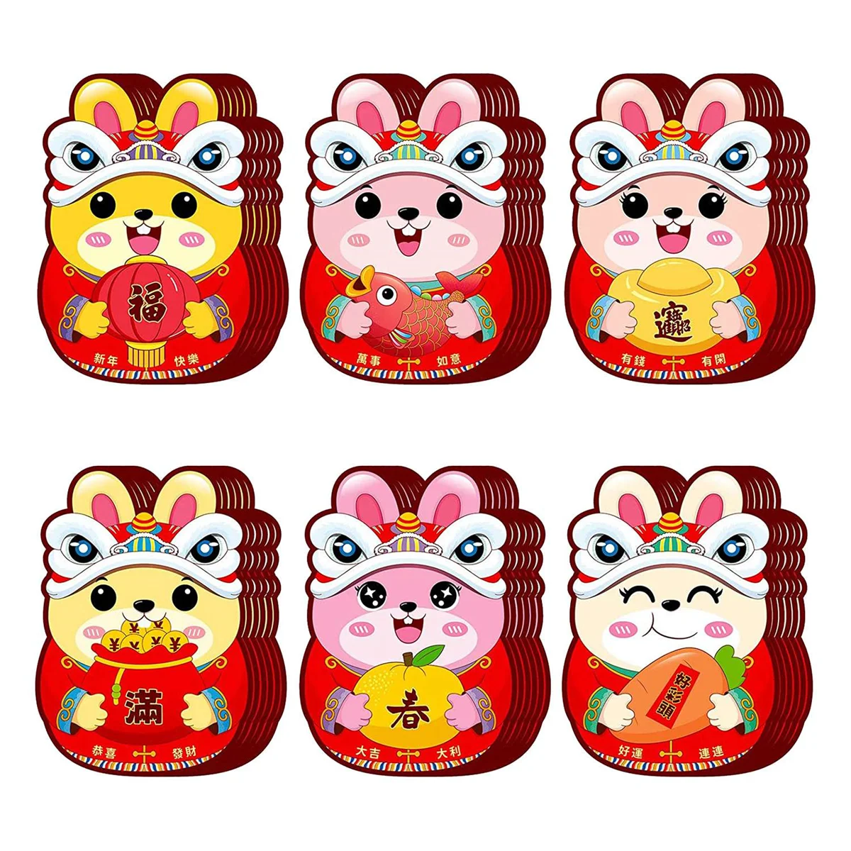 

36 PCS 3D Cute Rabbit Red 2023 New Year Envelopes Bao Red Pocket Lucky Money Envelopes (A)