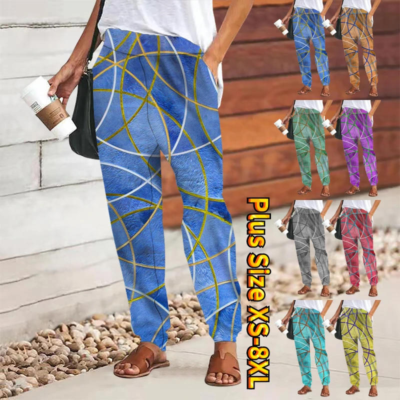 

2023 модные праздничные выходные боковые карманы полная длина комфортные свободные женские брюки с широкими штанинами брюки с цветочным принтом 8XL