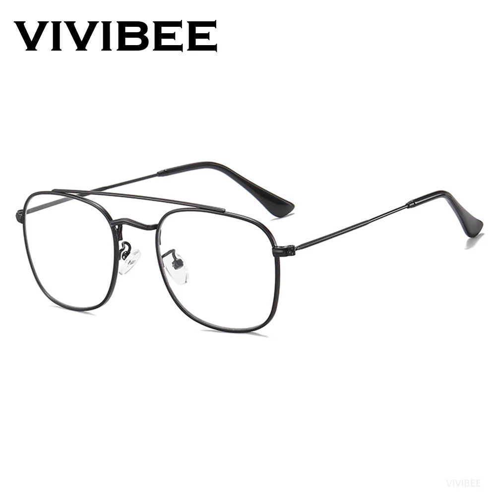 Фото VIVIBEE ретро авиационные очки с защитой от синего света, мужские металлические компьютерные очки с двойным мостовым фильтром, игровые очки высокого качества №1