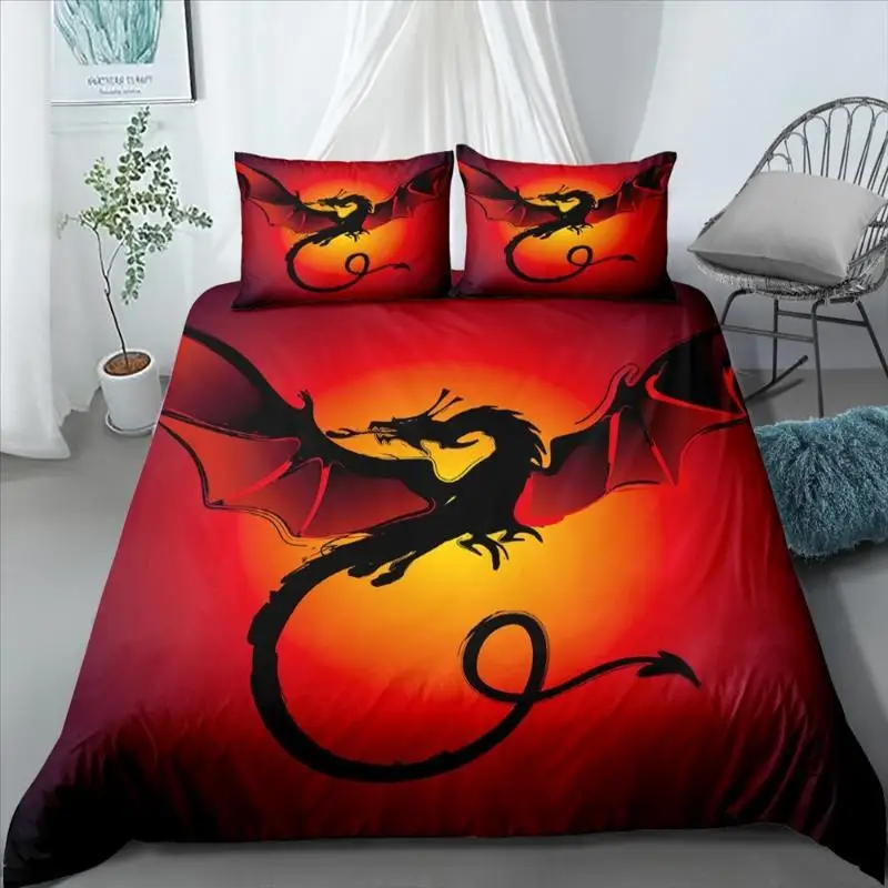 

Dragon Printed Duvet Cover King Queen Western Magic Set Teen Adults Ancient Mythical Animal Polyester Quilt Cover Dragon Bedding