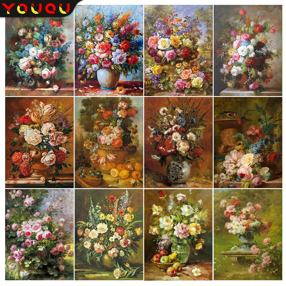 

YOUQU Flower Diamond Painting DIY Diamond Embroidery Full Round/square Diamond Mosaic Picture Home Decoration Art Gift