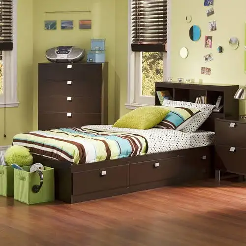

3-Drawer Storage Bed, Twin, Chocolate, with Bookcase Headboard