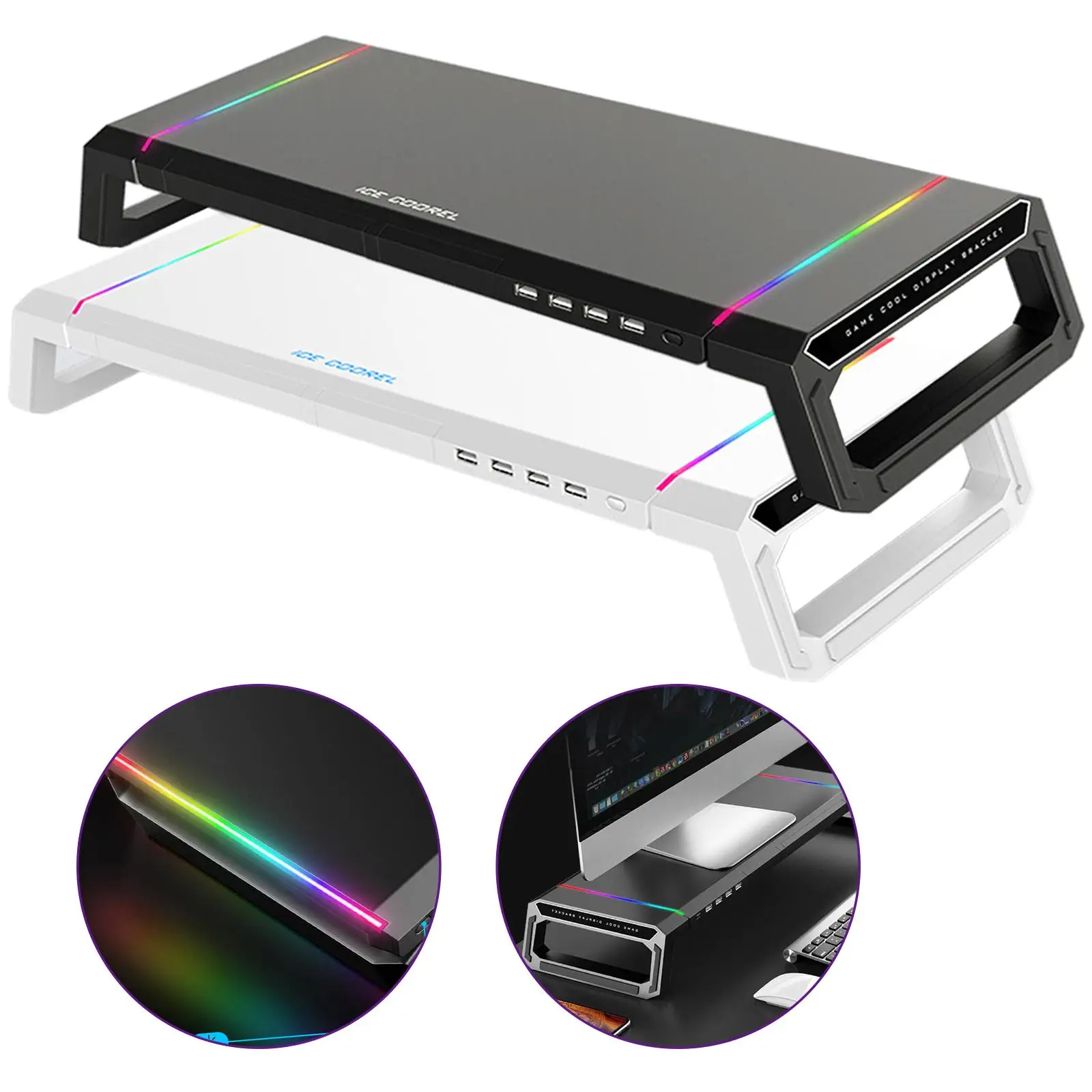 Фото Подставка для монитора ноутбука Riser Bracket RGB 4, элегантная USB №4