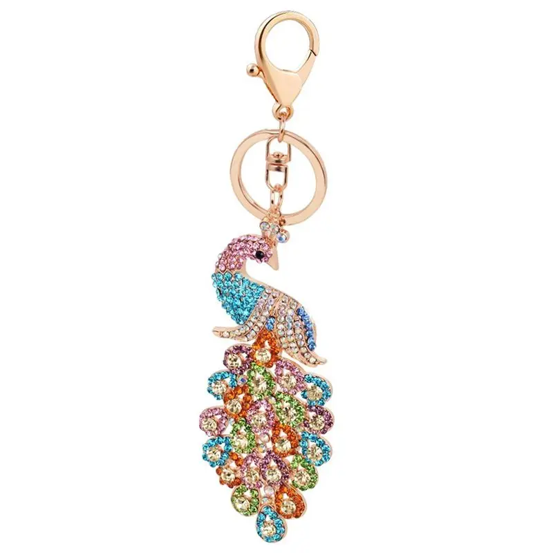 

Majestic Peacock Keychain Blingbling Handbag Charm For Feather Fans Key Chain Bird Animal Lovers Purse Bag Car Hanging Pendant D