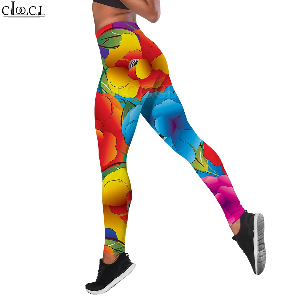 

Повседневные женские леггинсы CLOOCL с цветочным принтом и высокой талией для женщин, уличные штаны для тренировок и йоги, женские леггинсы