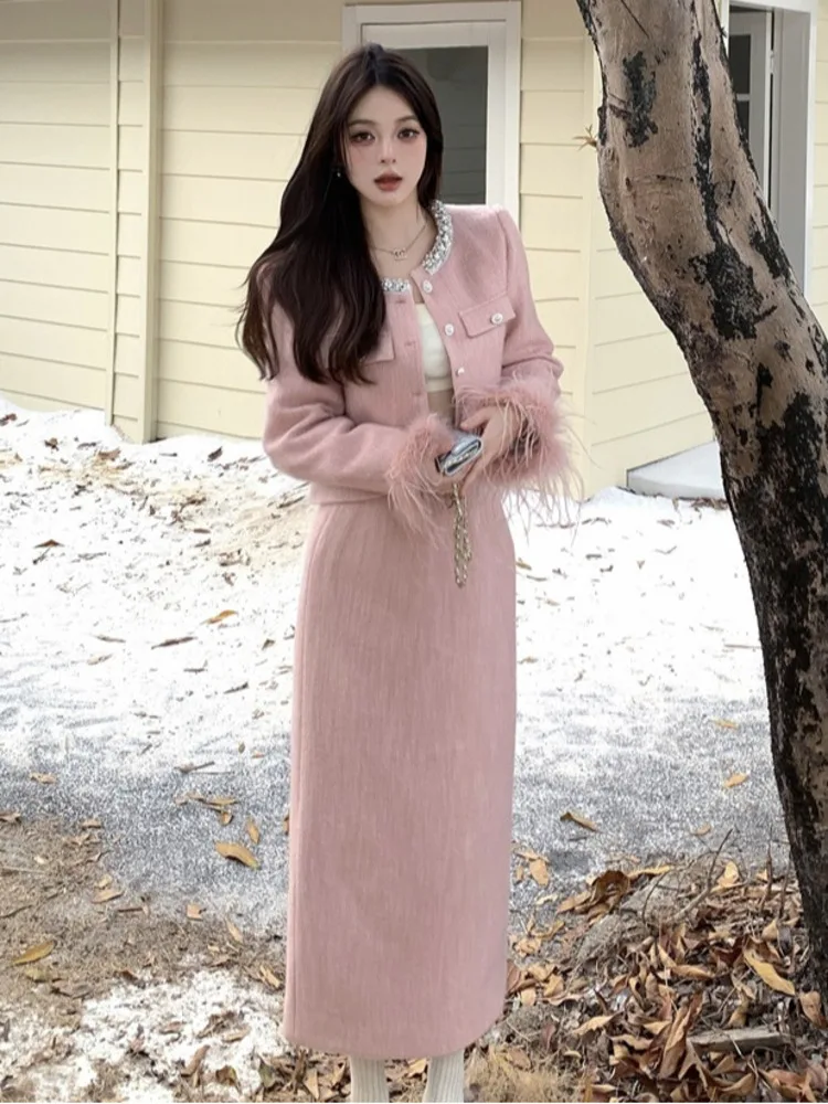 Высокое качество осенне-зимний роскошный комплект из двух предметов для женщин