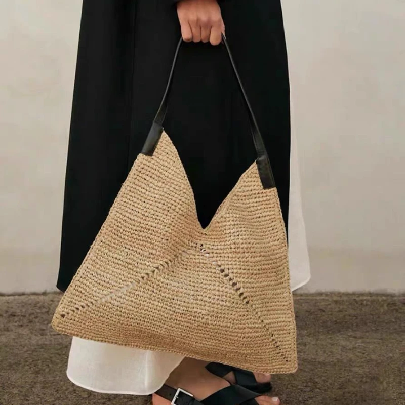 Сетчатая красная сумка-тоут с же автомобильной строчкой складная соломенная